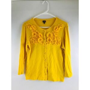 Rafaella Sweater Women's Size Small Yellow Floral Buttoned Cardigan Long Sleeve